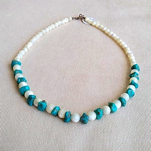 lee sands Jewelry - LEE SANDS MOTHER OF PEARL AND TURQUOISE NECKLACE